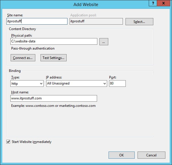 Add Website IIS