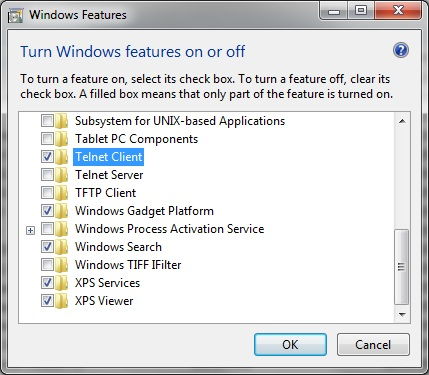 Enable Telnet Windows 7